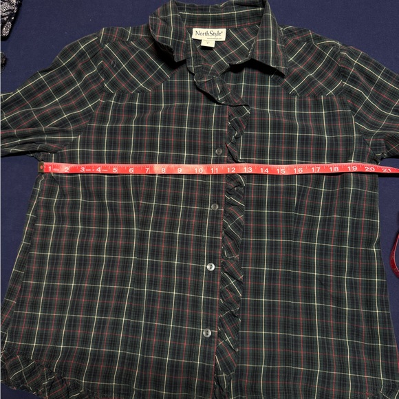 Plaid Ruffle Button-Up Shirt - Picture 7 of 14